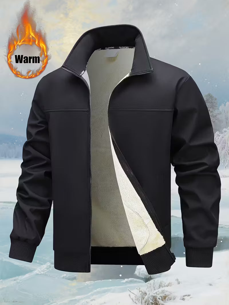 Men's Winter Slim-Fit Black Bomber Jacket