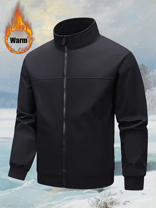 Men's Winter Slim-Fit Black Bomber Jacket
